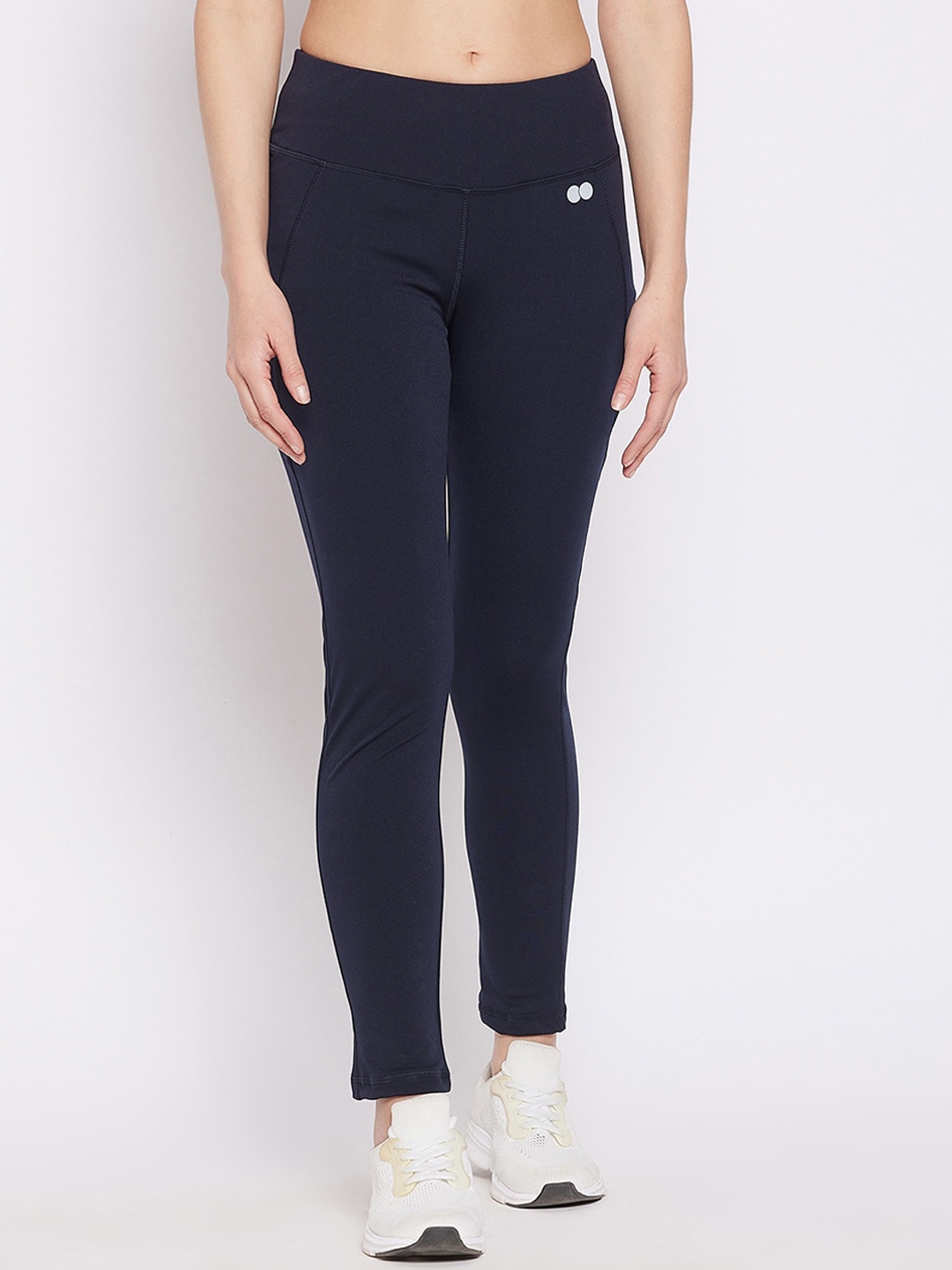 

Clovia Women Snug Fit Active Tights With Reflective Logo Detail, Navy blue