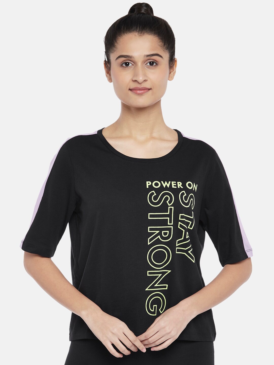 

Ajile by Pantaloons Women Black Typography Print Pure Cotton T-shirt