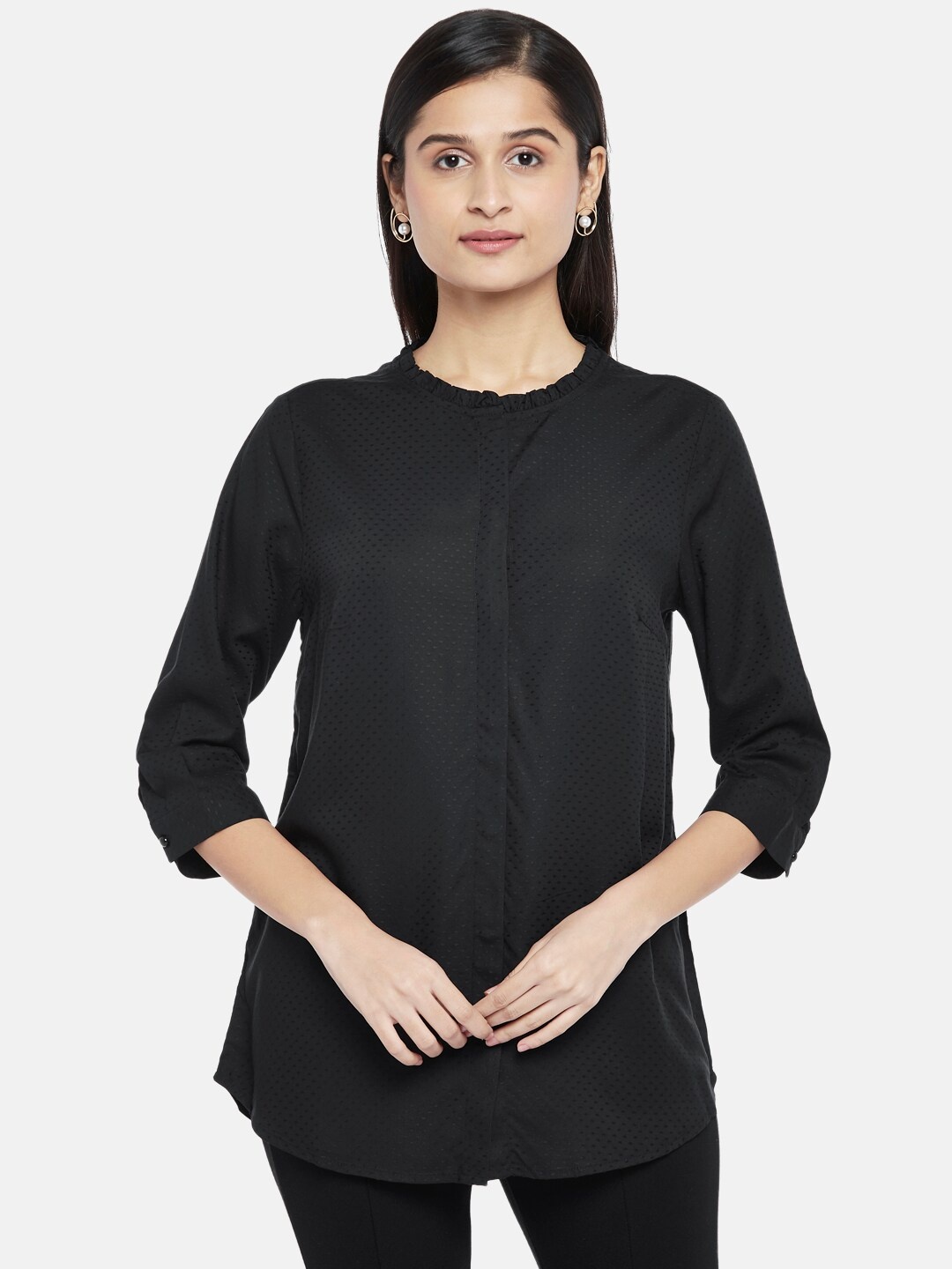 

Annabelle by Pantaloons Black Self Design Monochrome Shirt Style Top