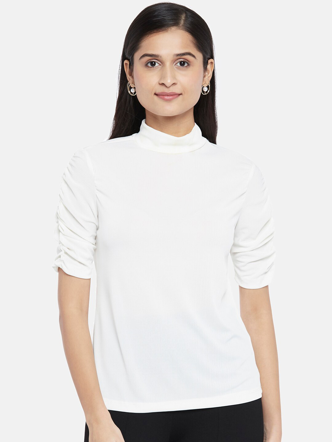 

Annabelle by Pantaloons Women White High Neck Top