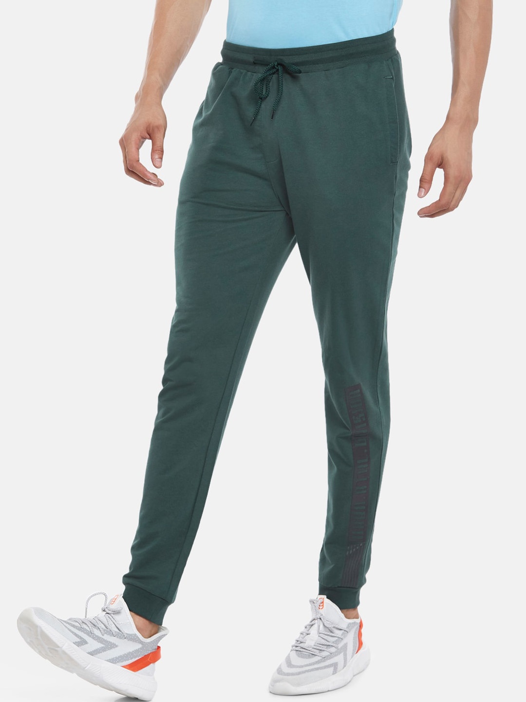 

Ajile by Pantaloons Men Green Solid Pure Cotton Slim-Fit Joggers
