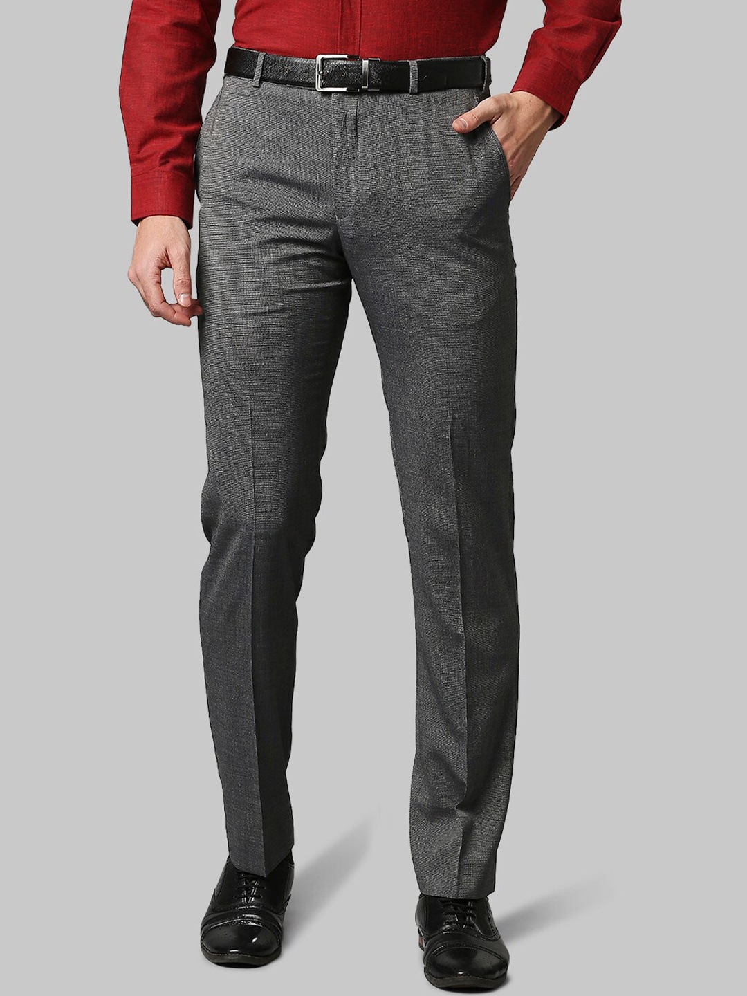 

Park Avenue Men Grey Solid Formal Trousers