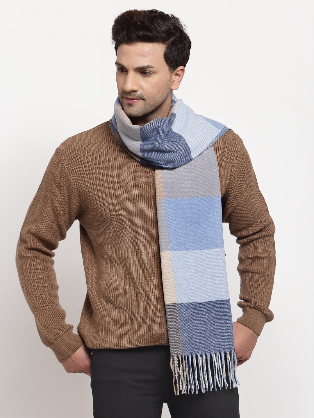 

Calvadoss Men Blue & Beige Checked Wool Stole