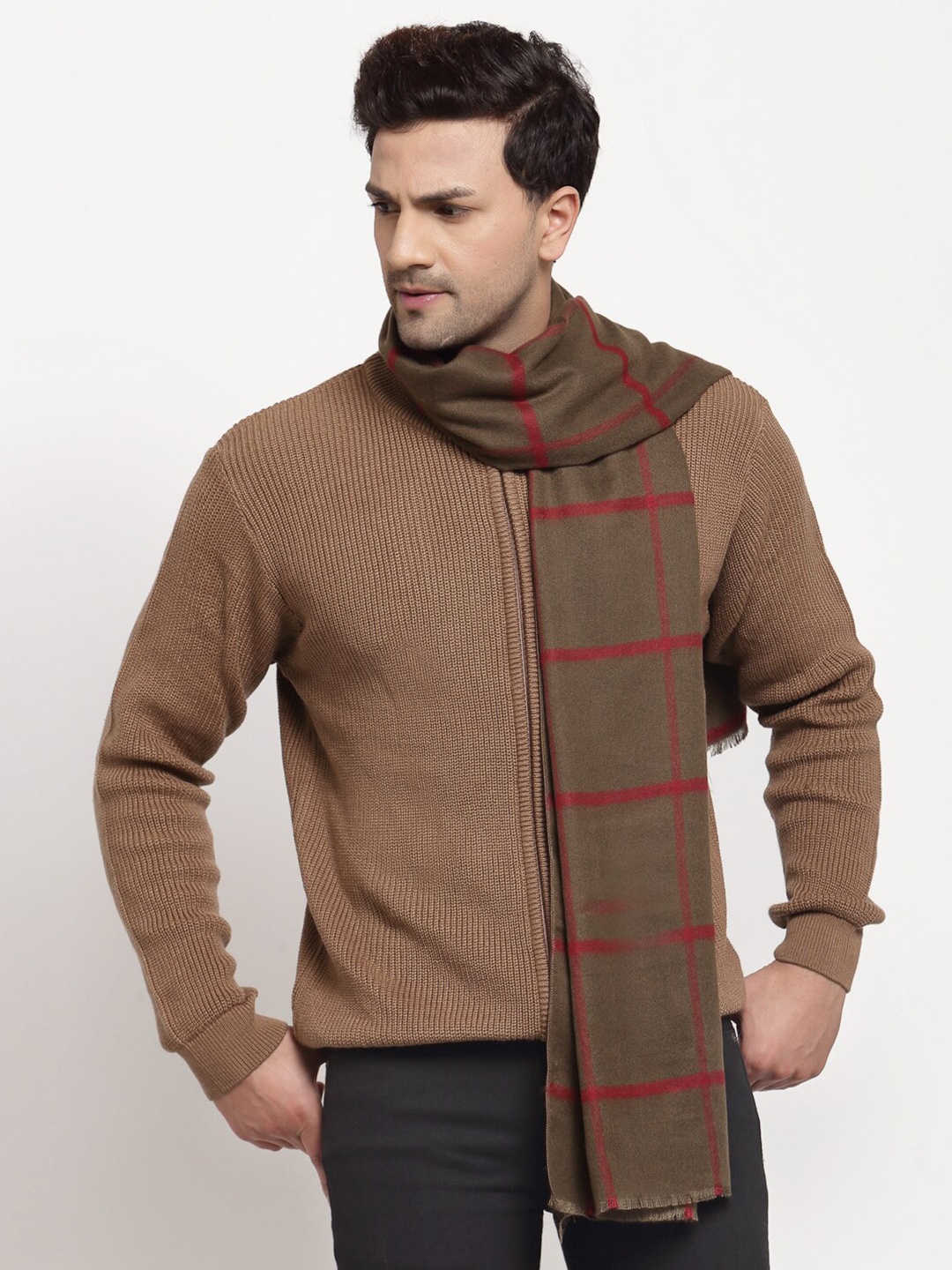 

Calvadoss Men Brown & Red Checked Stole