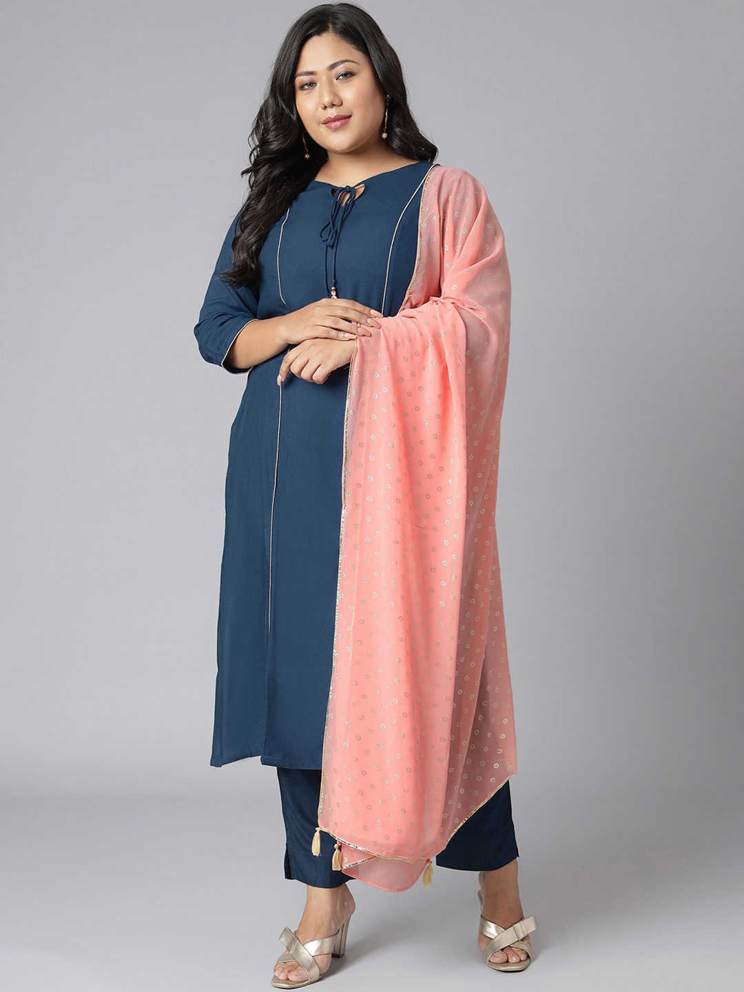 

XL LOVE by Janasya Women Plus Size Teal Kurta with Trousers & Dupatta
