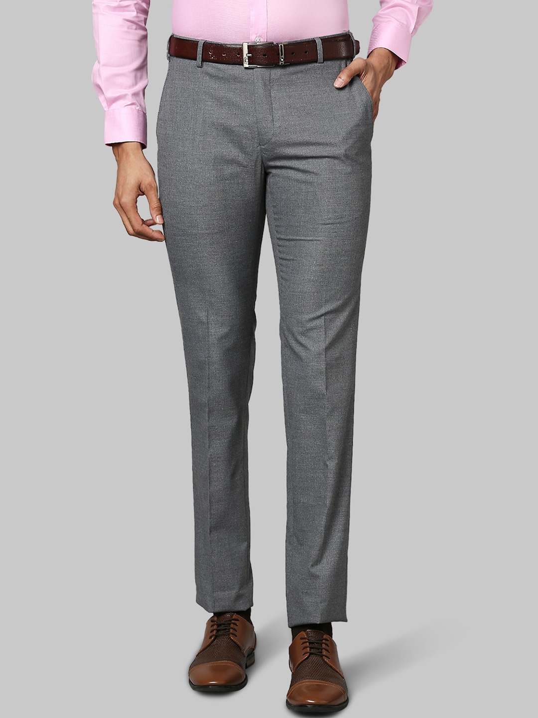 

Raymond Men Grey Textured Slim Fit Trousers
