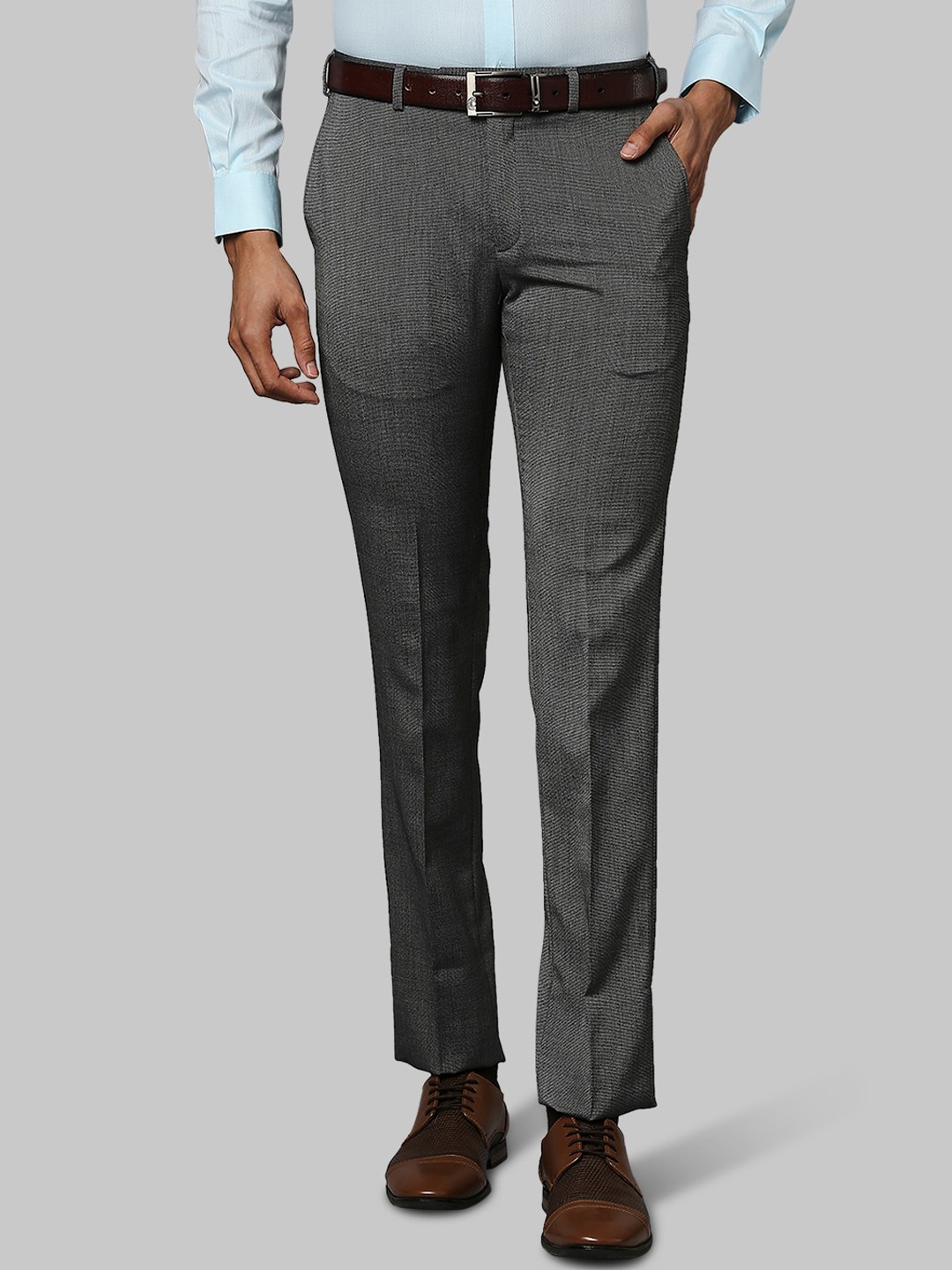 

Raymond Men Grey Textured Slim Fit Trousers