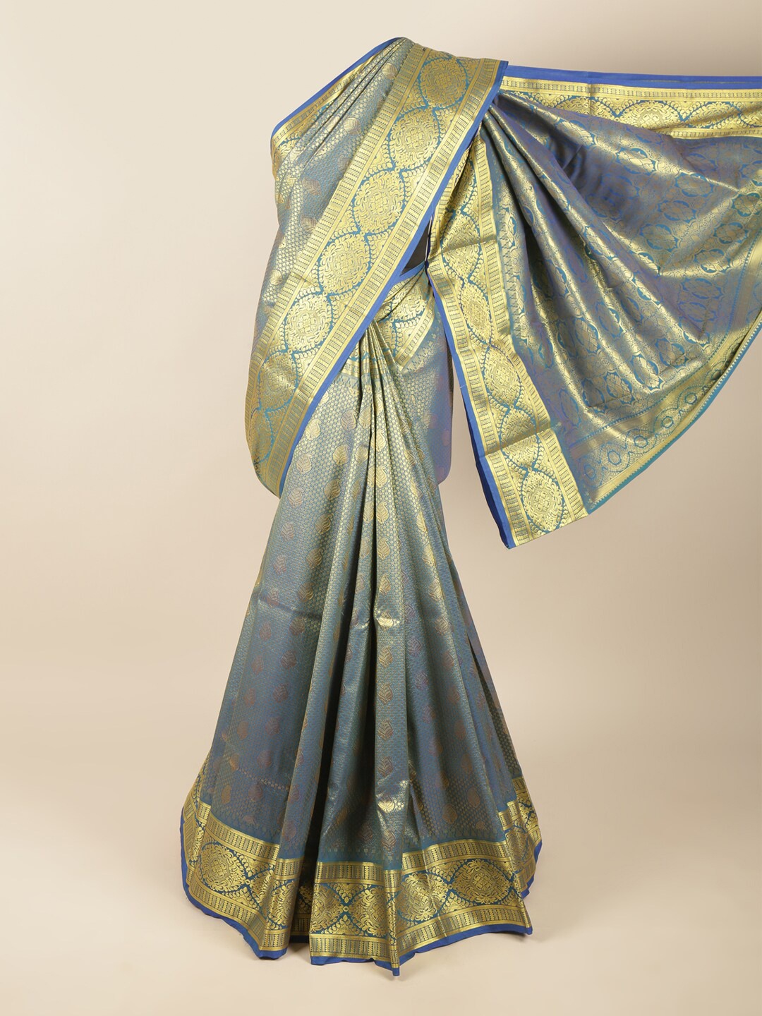 

Pothys Blue & Gold-Toned Woven Design Zari Pure Silk Saree