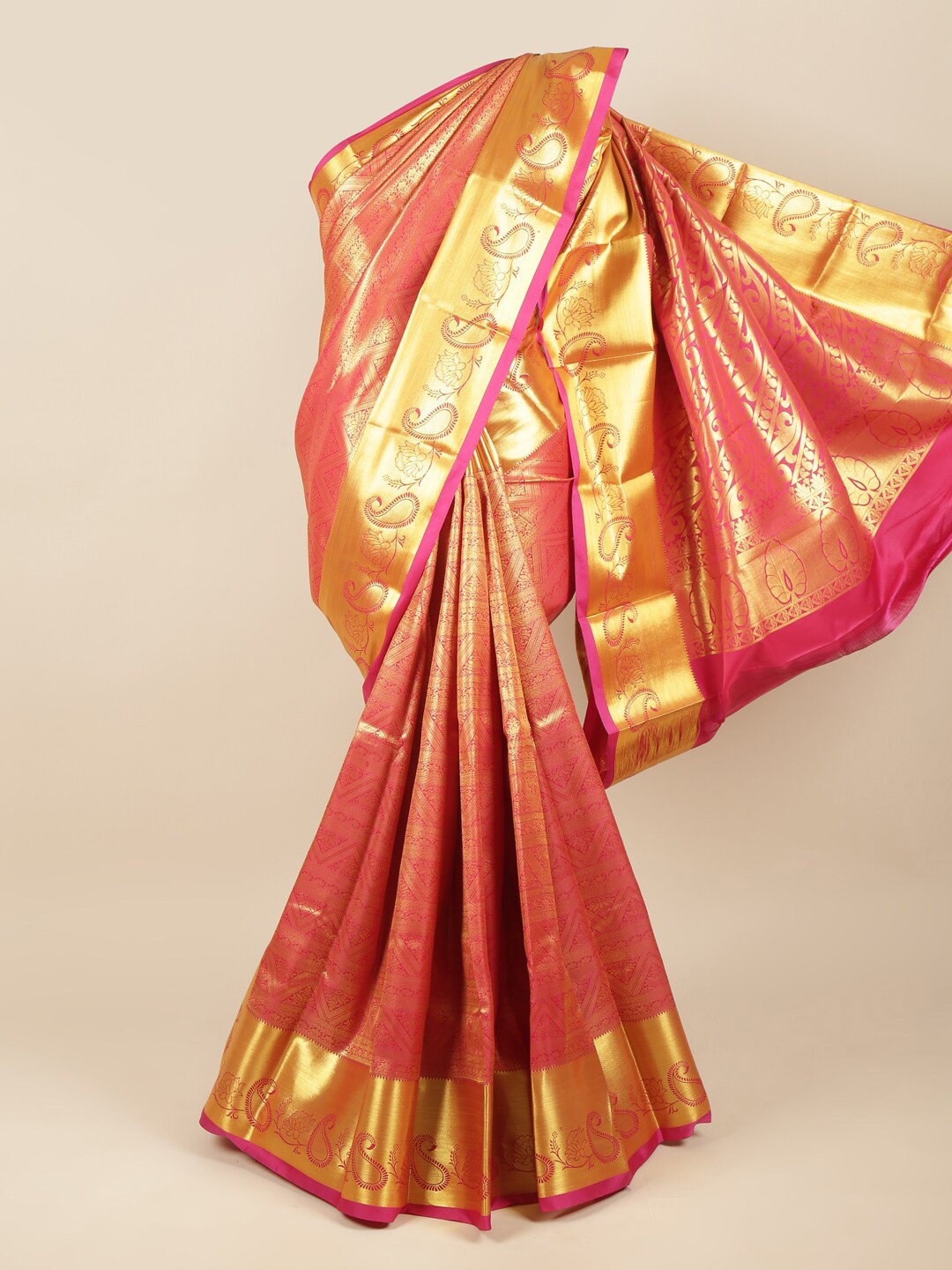

Pothys Pink & Gold-Coloured Ethnic Motifs Zari Pure Silk Saree