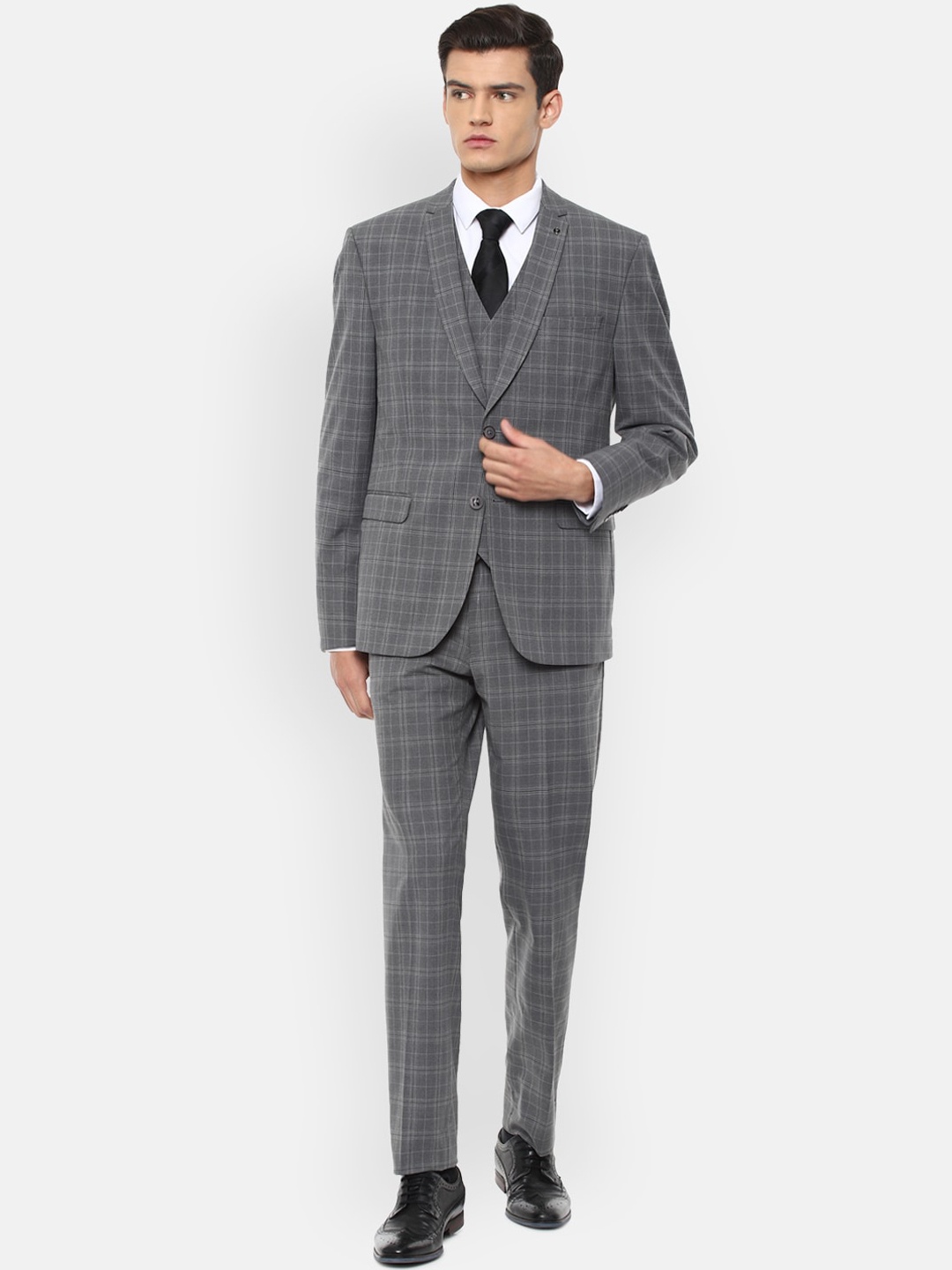 

Van Heusen Men Grey Checked Slim-Fit Four-Piece Formal Suit