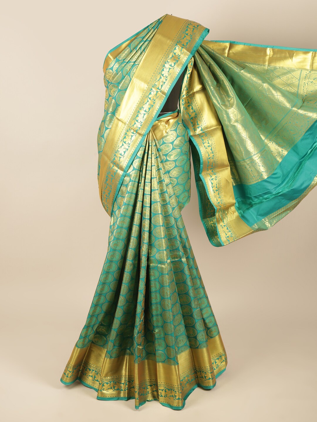 

Pothys Green & Gold-Coloured Ethnic Motifs Zari Art Silk Saree