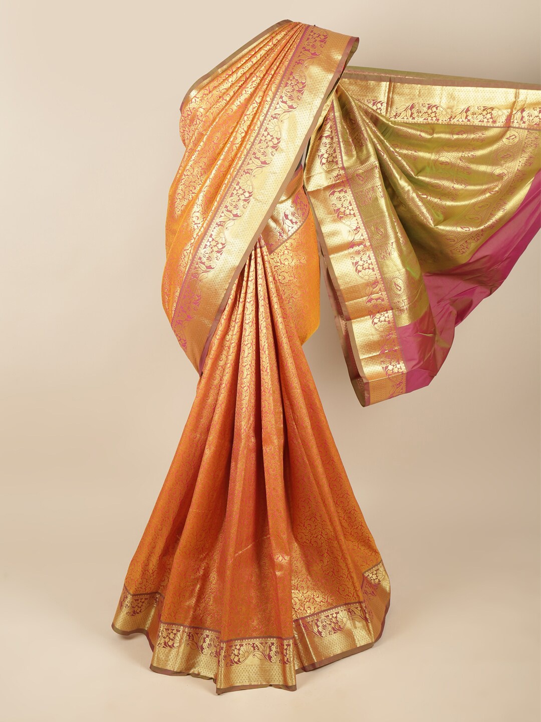 

Pothys Orange & Gold-Coloured Floral Zari Art Silk Saree