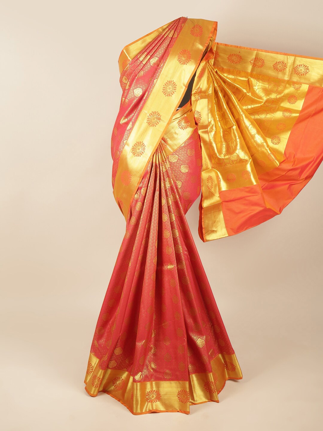 

Pothys Red & Gold-Toned Woven Design Zari Art Silk Saree