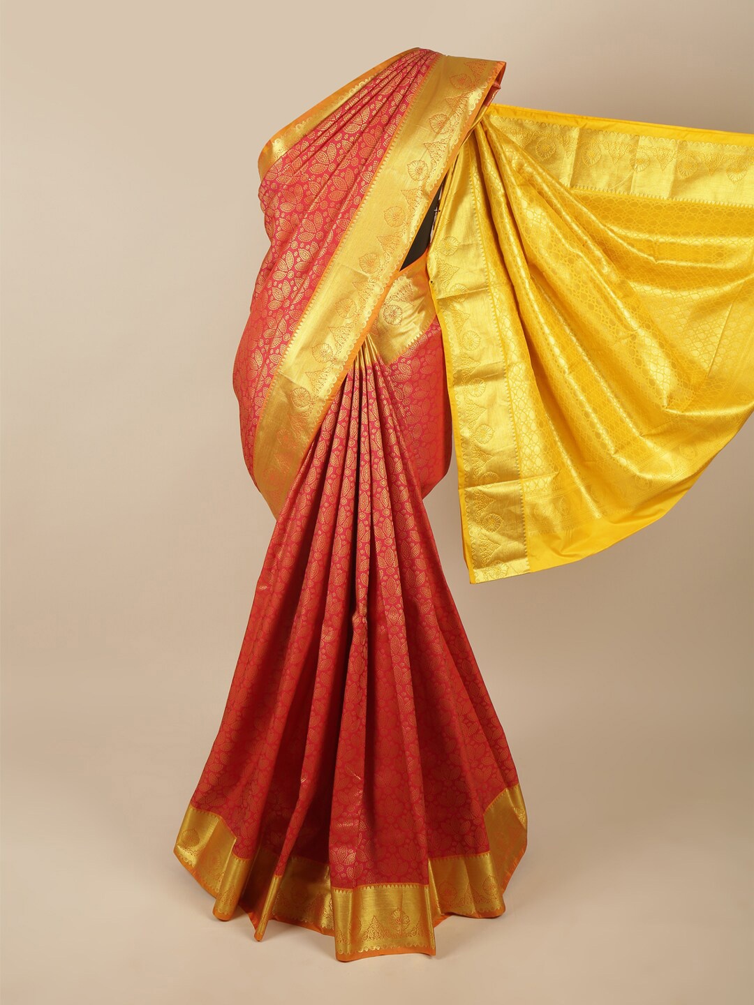 

Pothys Pink & Gold-Toned Ethnic Motifs Zari Art Silk Saree