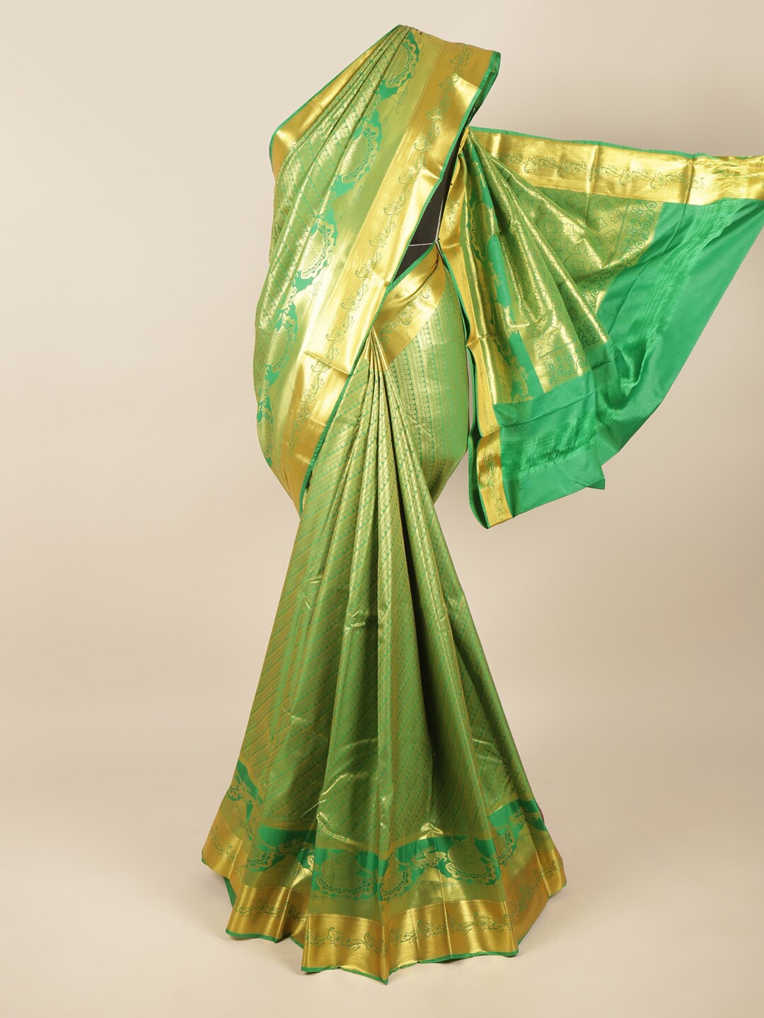 

Pothys Green & Gold-Toned Ethnic Motifs Zari Art Silk Saree