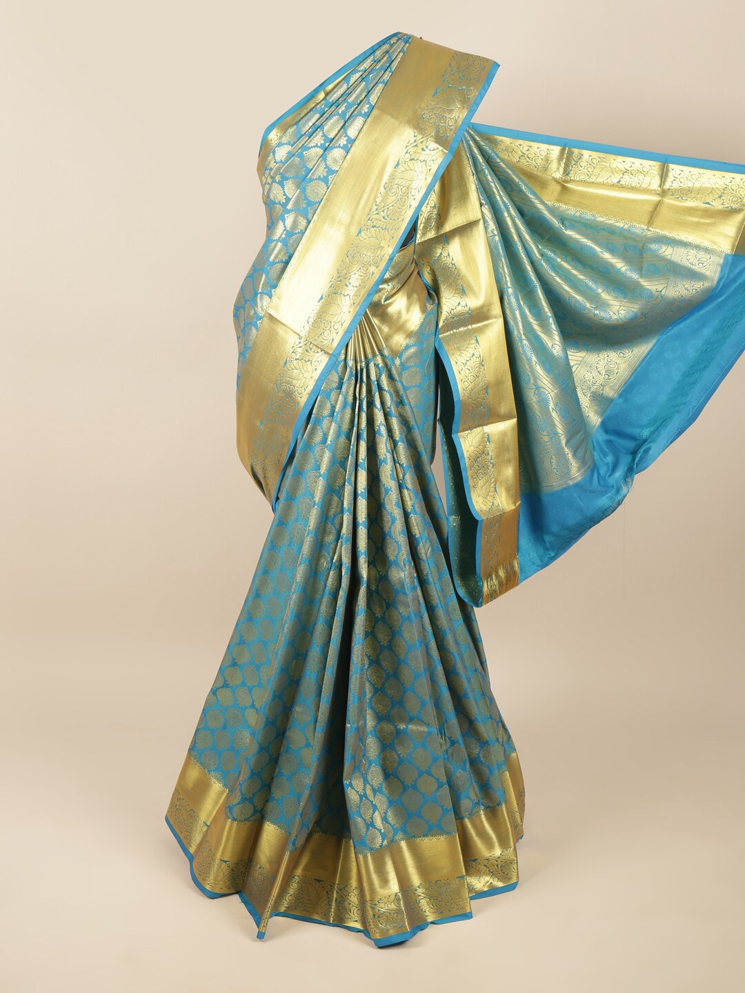 

Pothys Blue & Gold-Toned Woven Design Zari Art Silk Saree