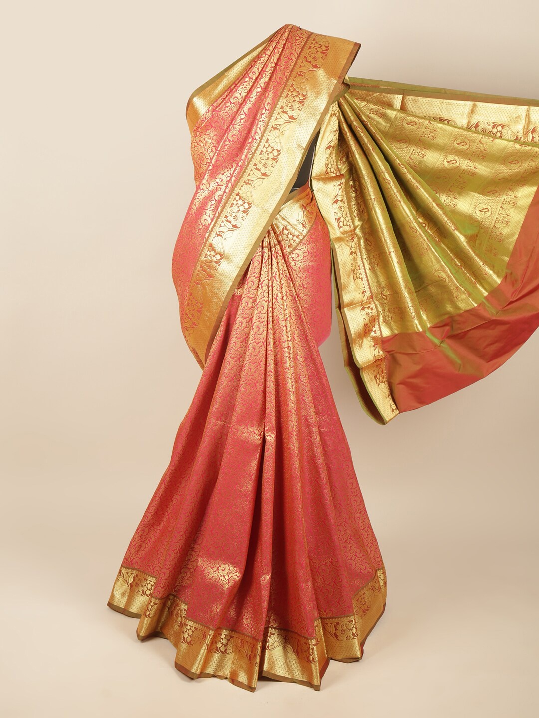 

Pothys Pink & Gold-Coloured Ethnic Motifs Zari Art Silk Saree