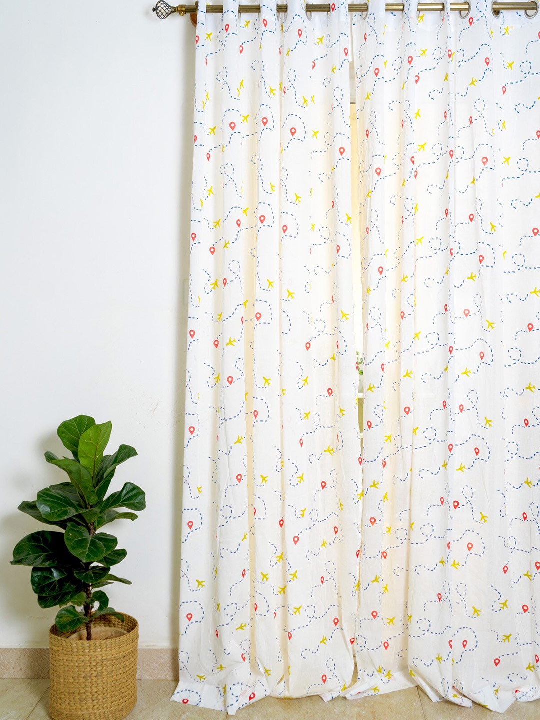 

The Yellow Dwelling White & Blue Geometric Cotton Window Curtain