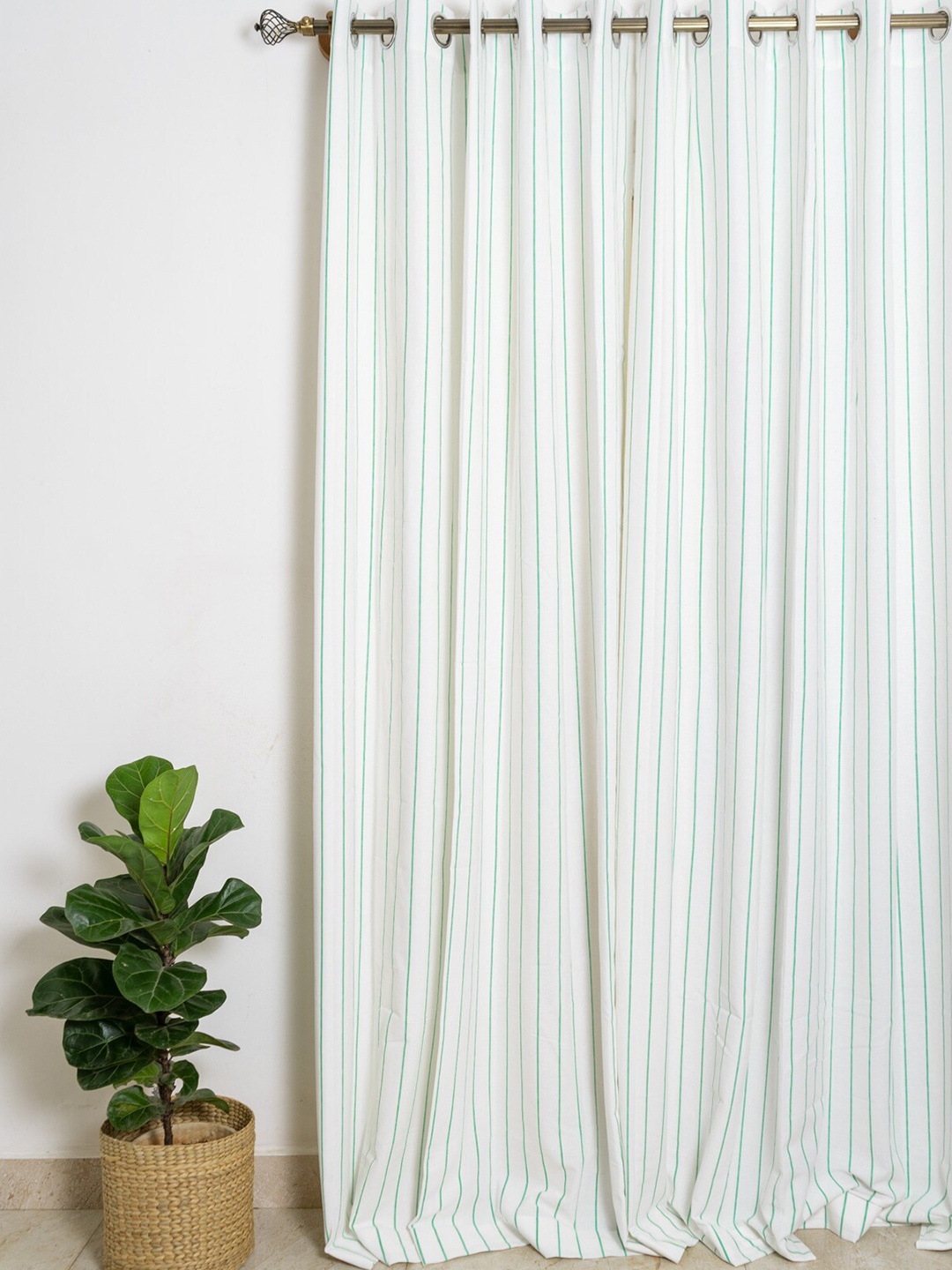 

The Yellow Dwelling White & Green Striped Cotton Window Curtain