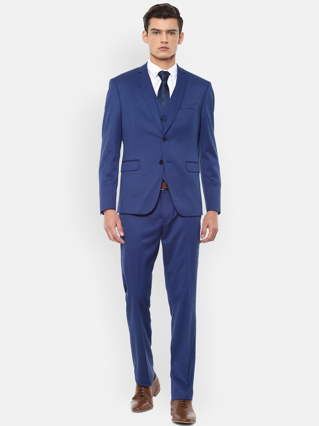

V Dot Men Blue Solid Single-Breasted Slim-Fit 4-Piece Formal Suit