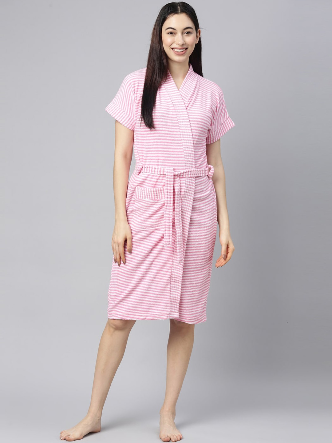 

GOLDSTROMS Women Pink & White Striped Robe