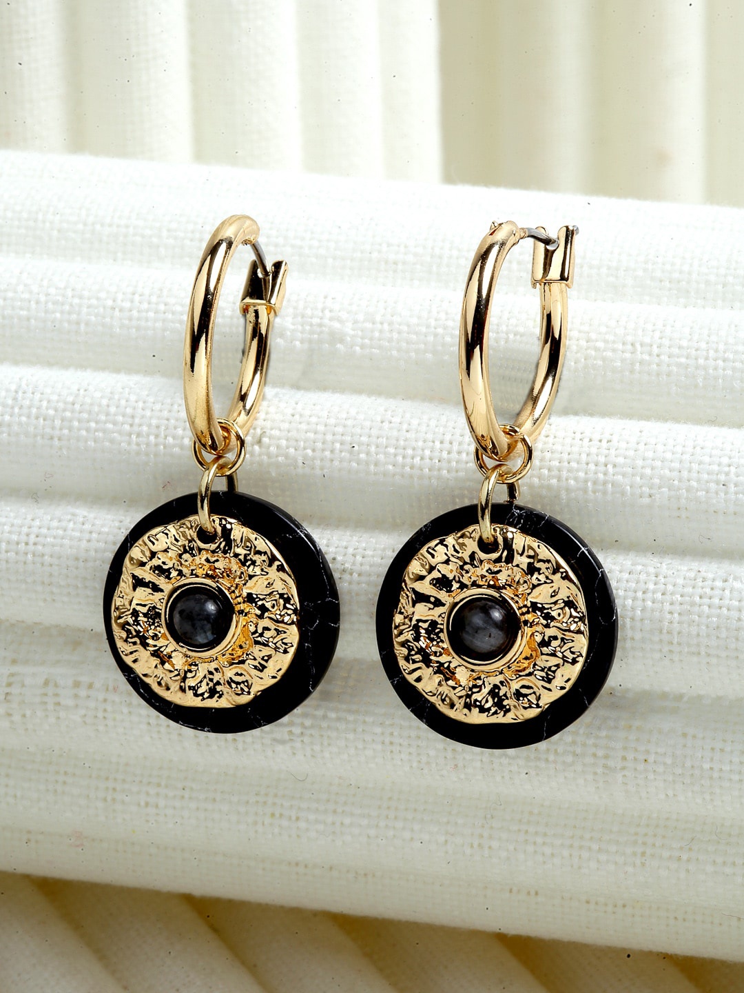 

Wild & Free Gold-Plated & Black Circular Hoop Earrings
