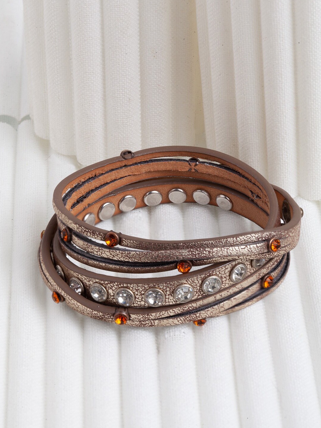 

Wild & Free Women Brown Crystals Gold-Plated Wraparound Bracelet