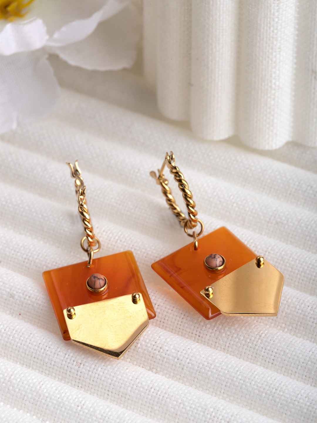 

Wild & Free Gold-Plated & Brown Triangular Drop Earrings