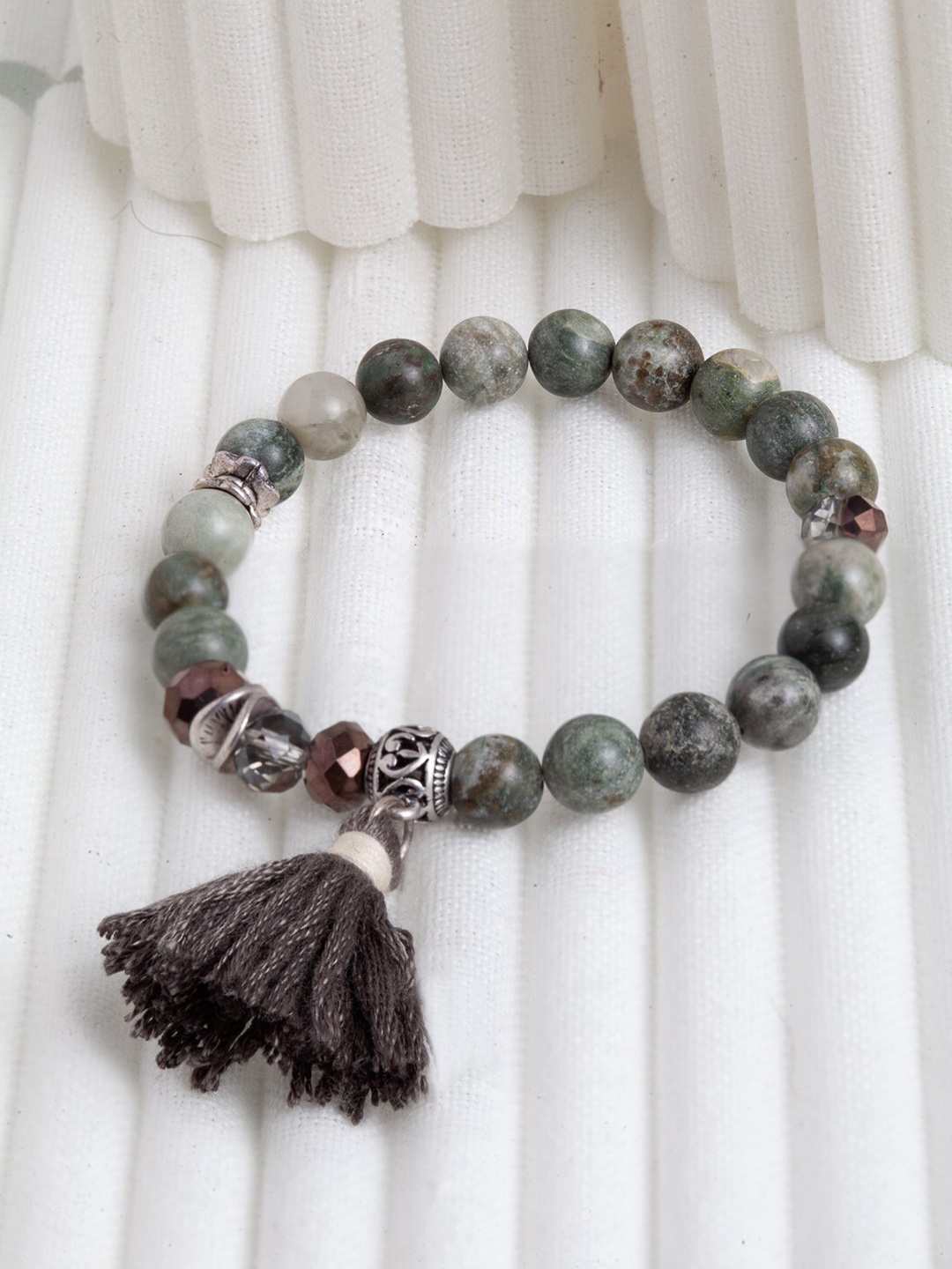 

Wild & Free Women Black & Silver-Toned Tassle Charm Bracelet