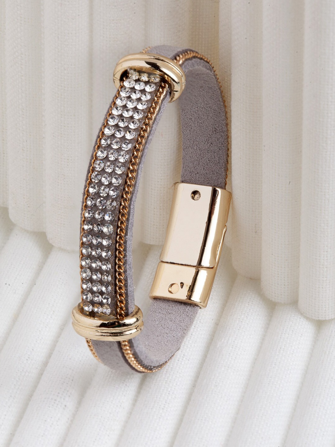 

Wild & Free Women Grey & Gold-Toned Crystals Gold-Plated Wraparound Bracelet