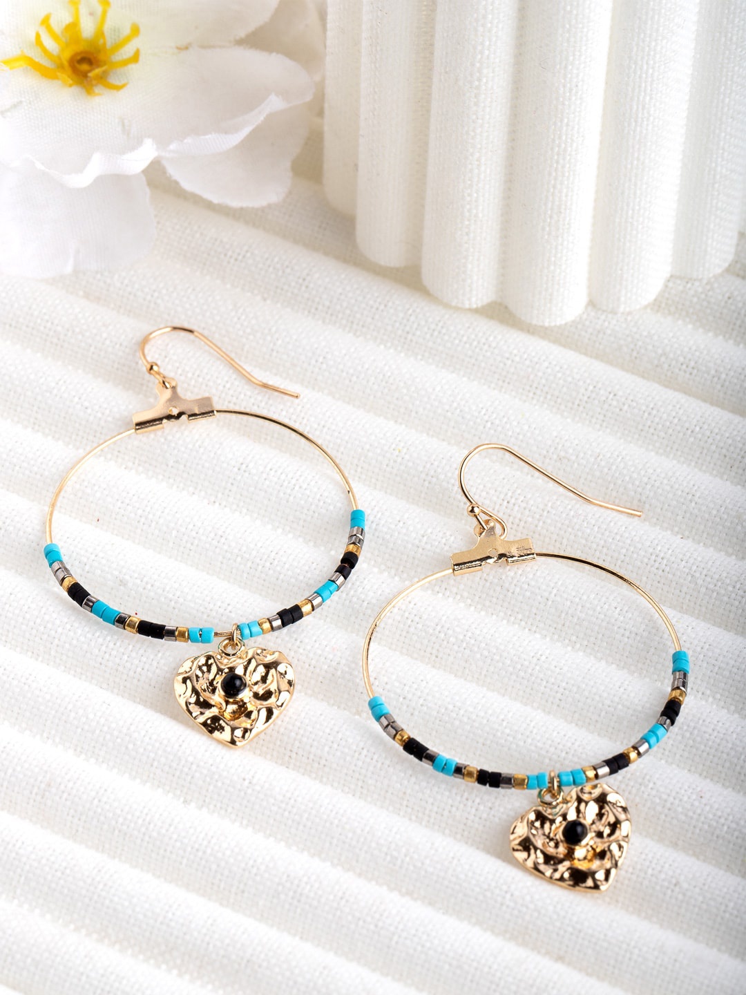 

Wild & Free Gold-Plated Black & Blue Beaded Drop Earrings