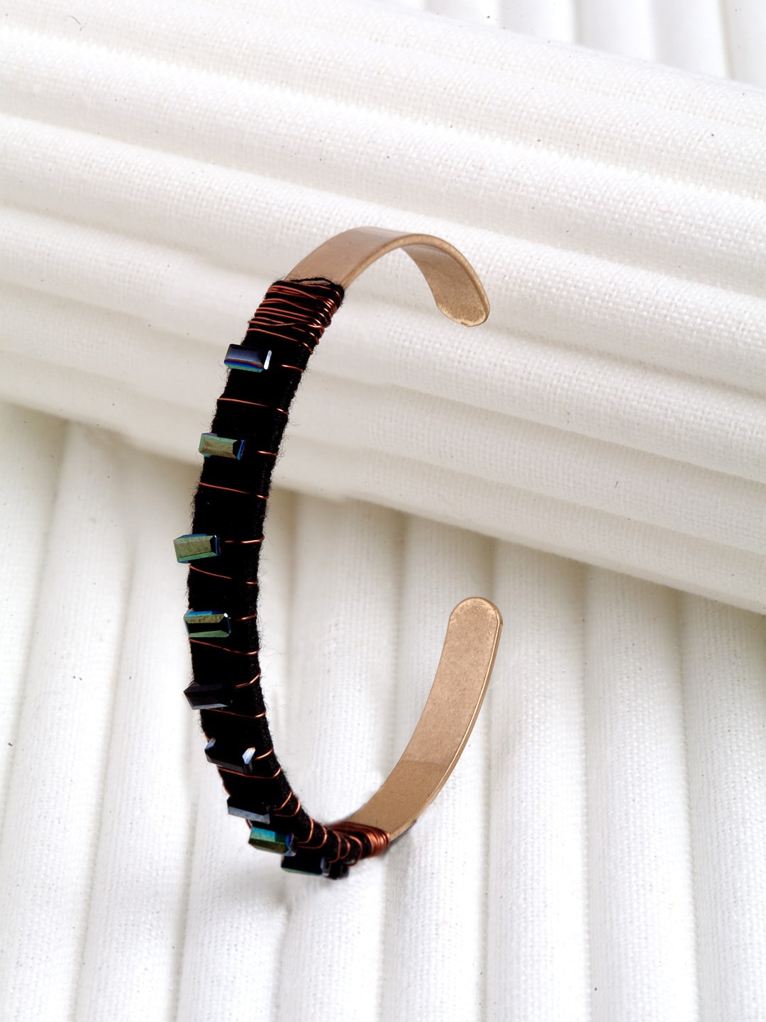

Wild & Free Gold-Plated Metallic Black Crystal-Studded Bracelet Bangle