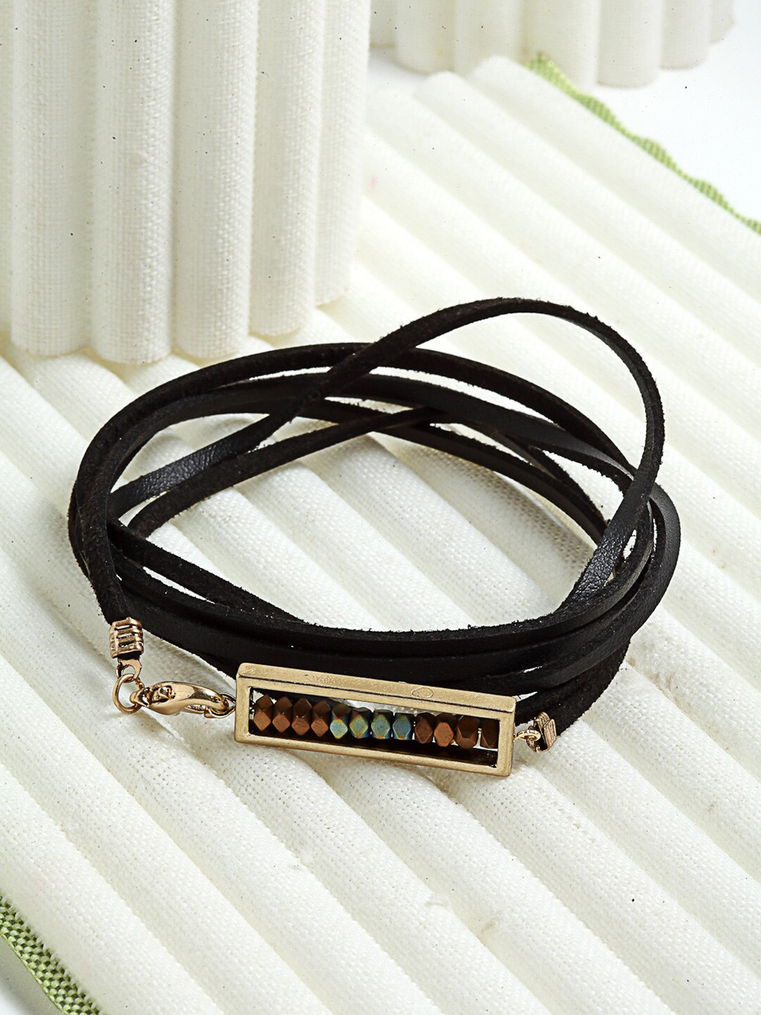 

Wild & Free Women Gold-Toned & Black Gold-Plated Wraparound Bracelet