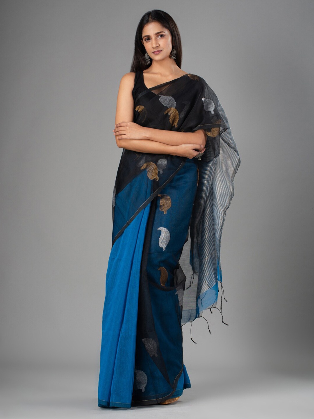 

Mitera Blue & Black Ethnic Motifs Silk Cotton Saree