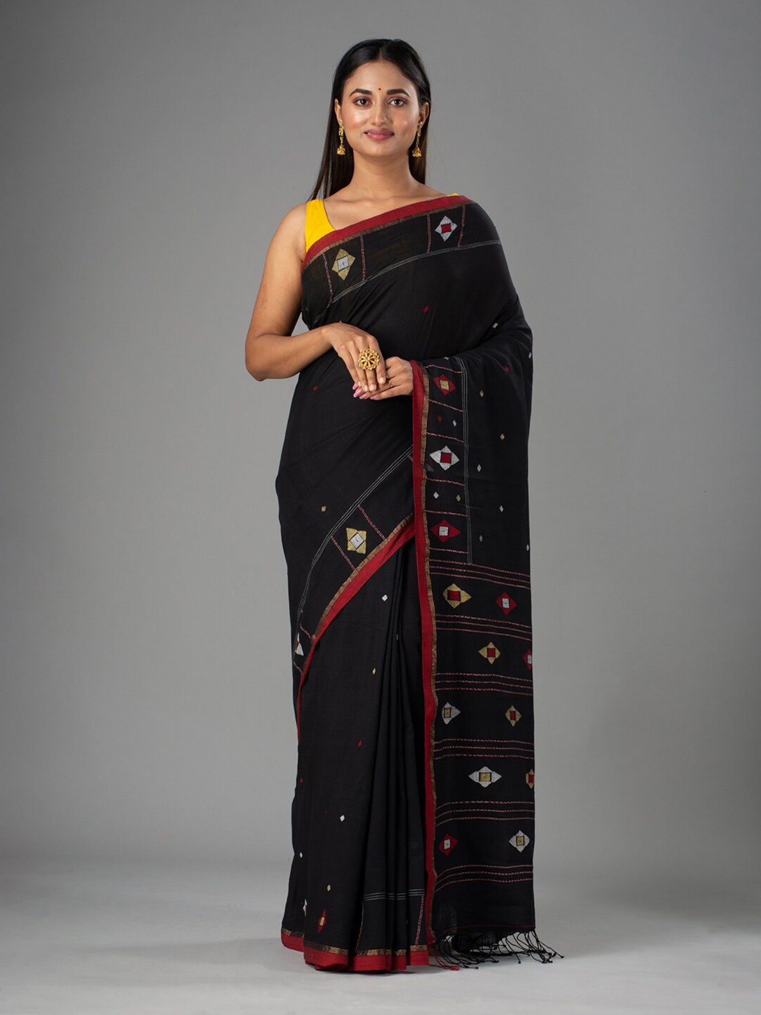 

Mitera Black Woven Design Pure Cotton Saree