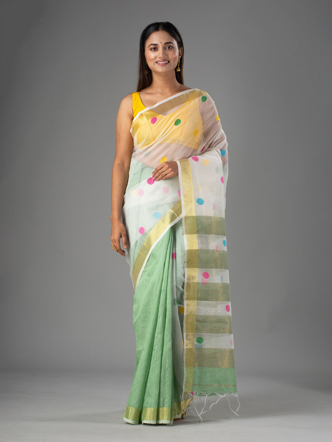 

Mitera Green & Pink Floral Pure Silk Saree