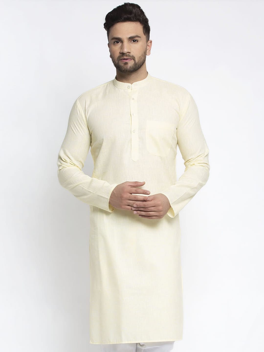 

Jompers Men Yellow Cotton Solid Kurta