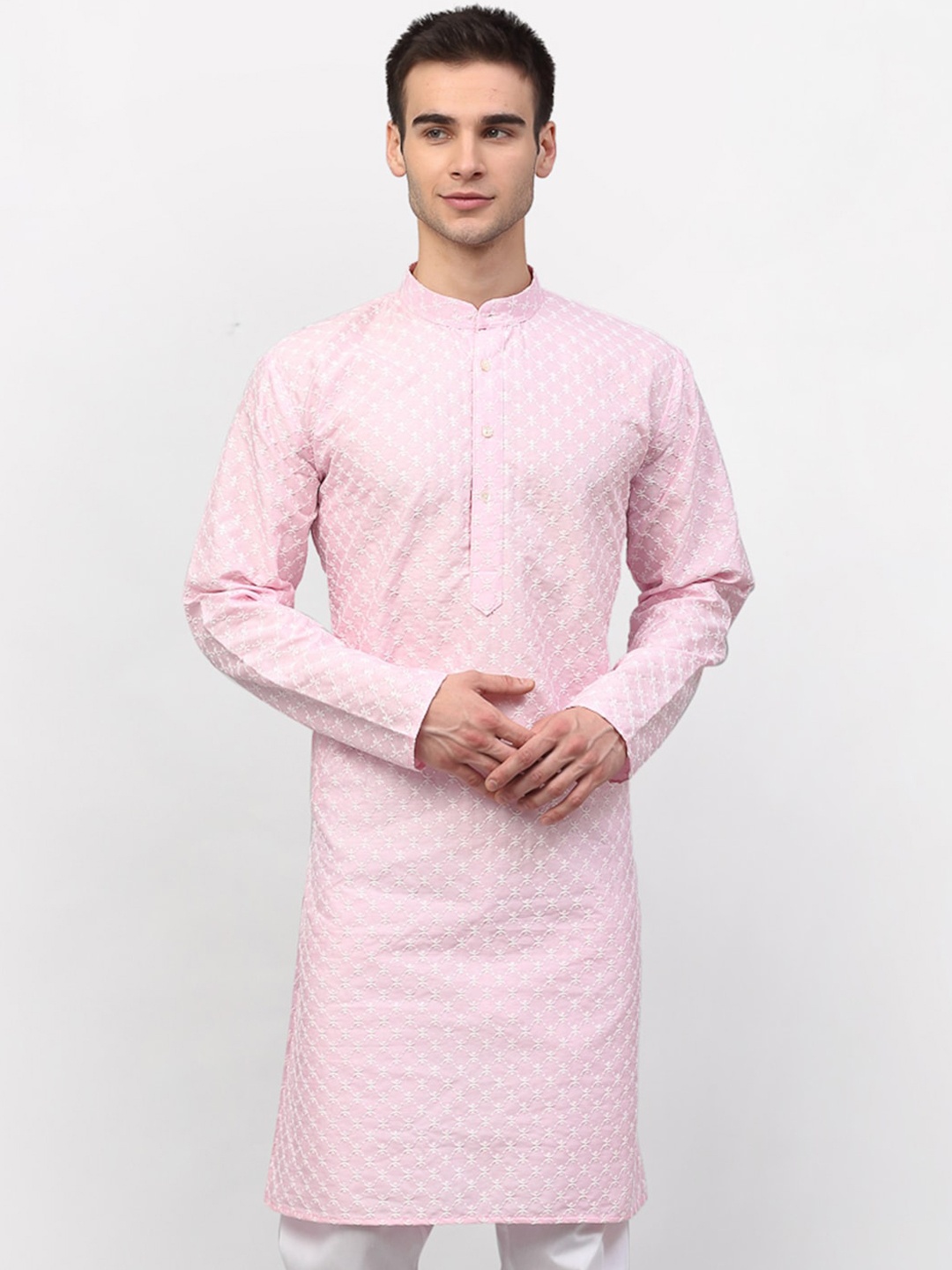 

Jompers Men Pink & White Ethnic Embroiderd Kurta