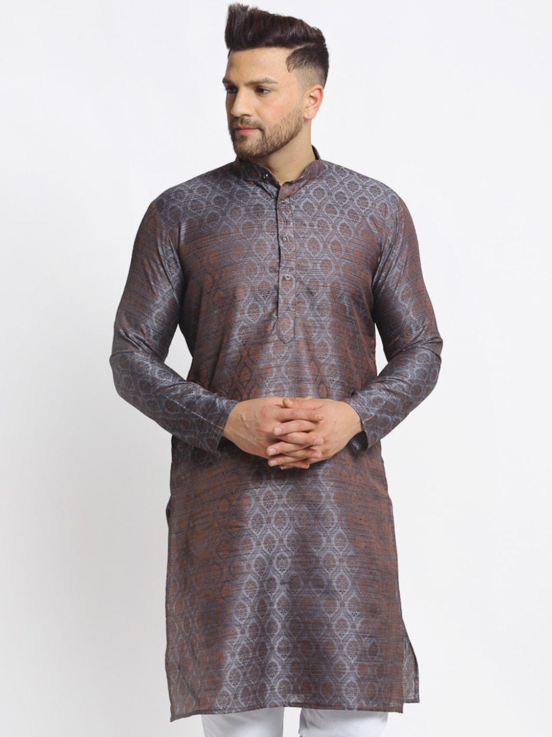 

Jompers Men Grey Solid Straight Kurta
