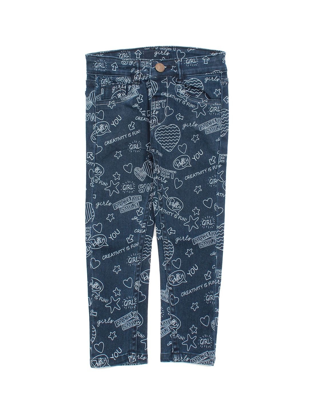 

Lil Lollipop Girls Navy Blue Printed Straight Fit Jeans