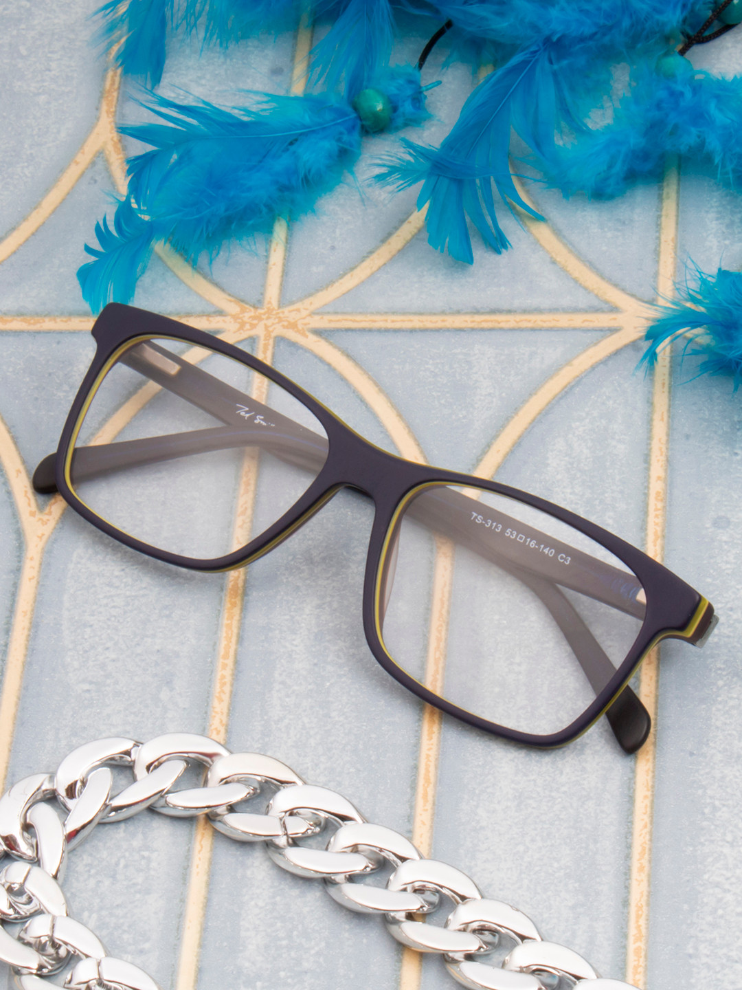 

Ted Smith Unisex Brown & Blue Full Rim Wayfarer Frames Eyeglasses