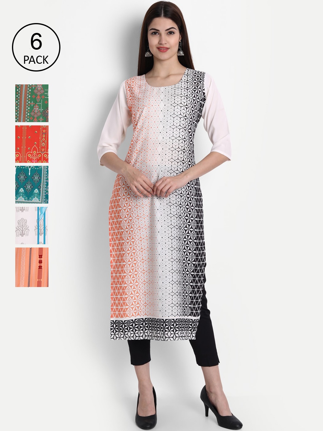 

1 Stop Fashion Women Pack of 6 Multicoloured Printed Straight Kurtas, Multi