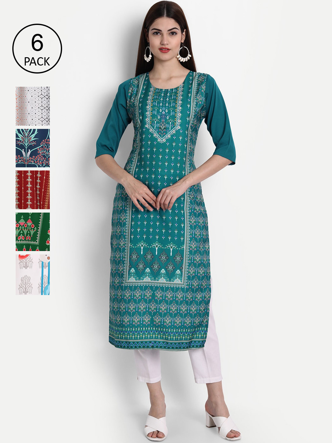 

1 Stop Fashion Women Pack of 6 Digital Print Straight Kurtas, Multi