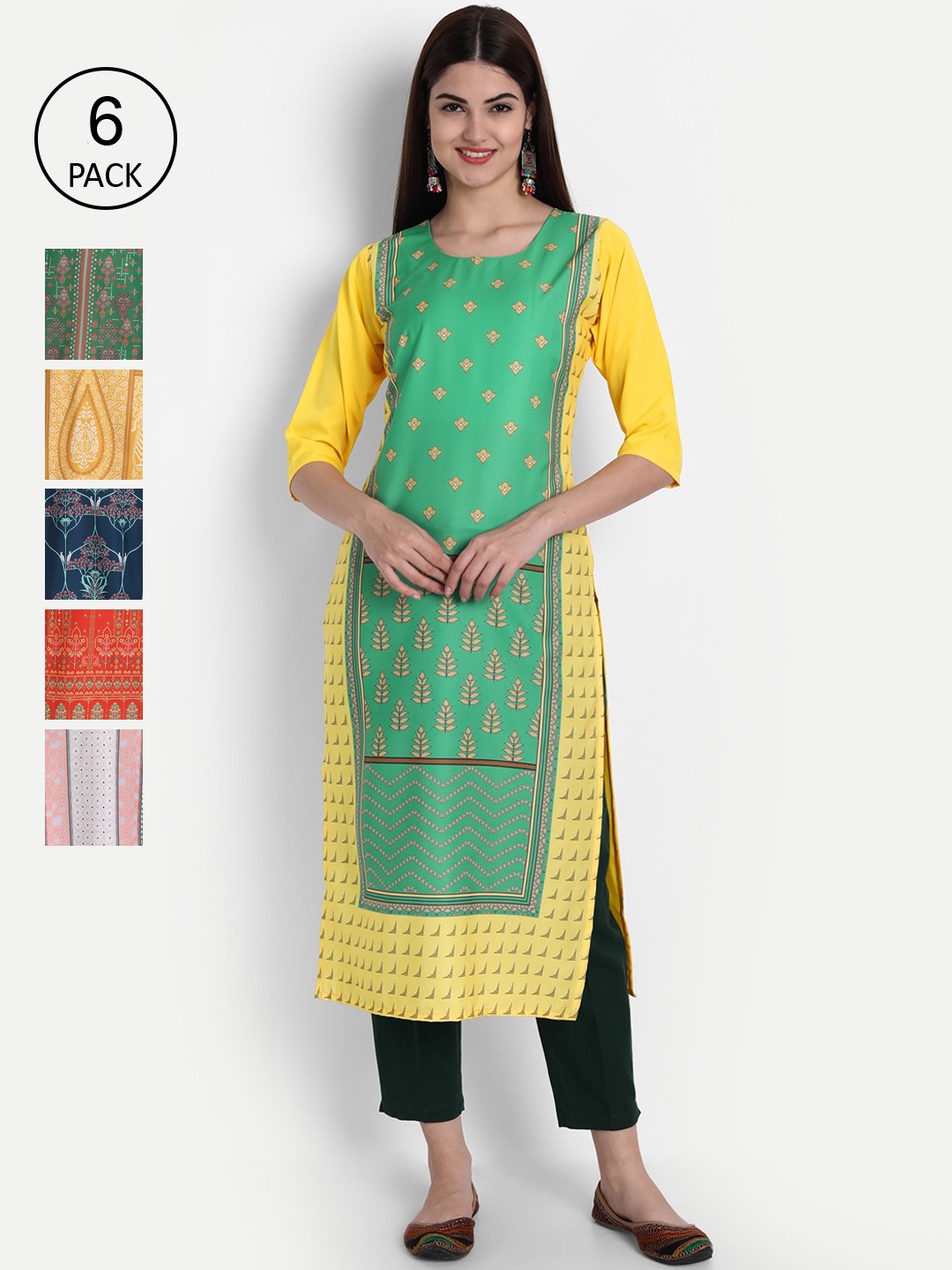 

1 Stop Fashion Women Pack of 6 Digital Print Straight Kurtas, Multi