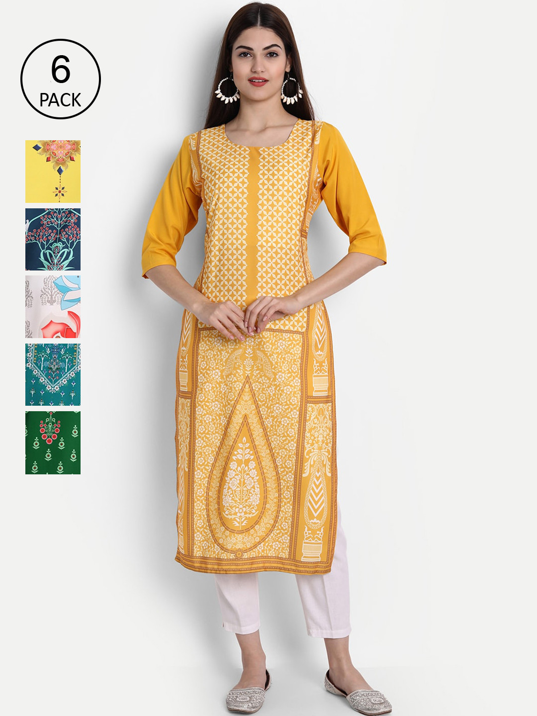 

1 Stop Fashion Women Pack of 6 Digital Print Straight Kurtas, Multi