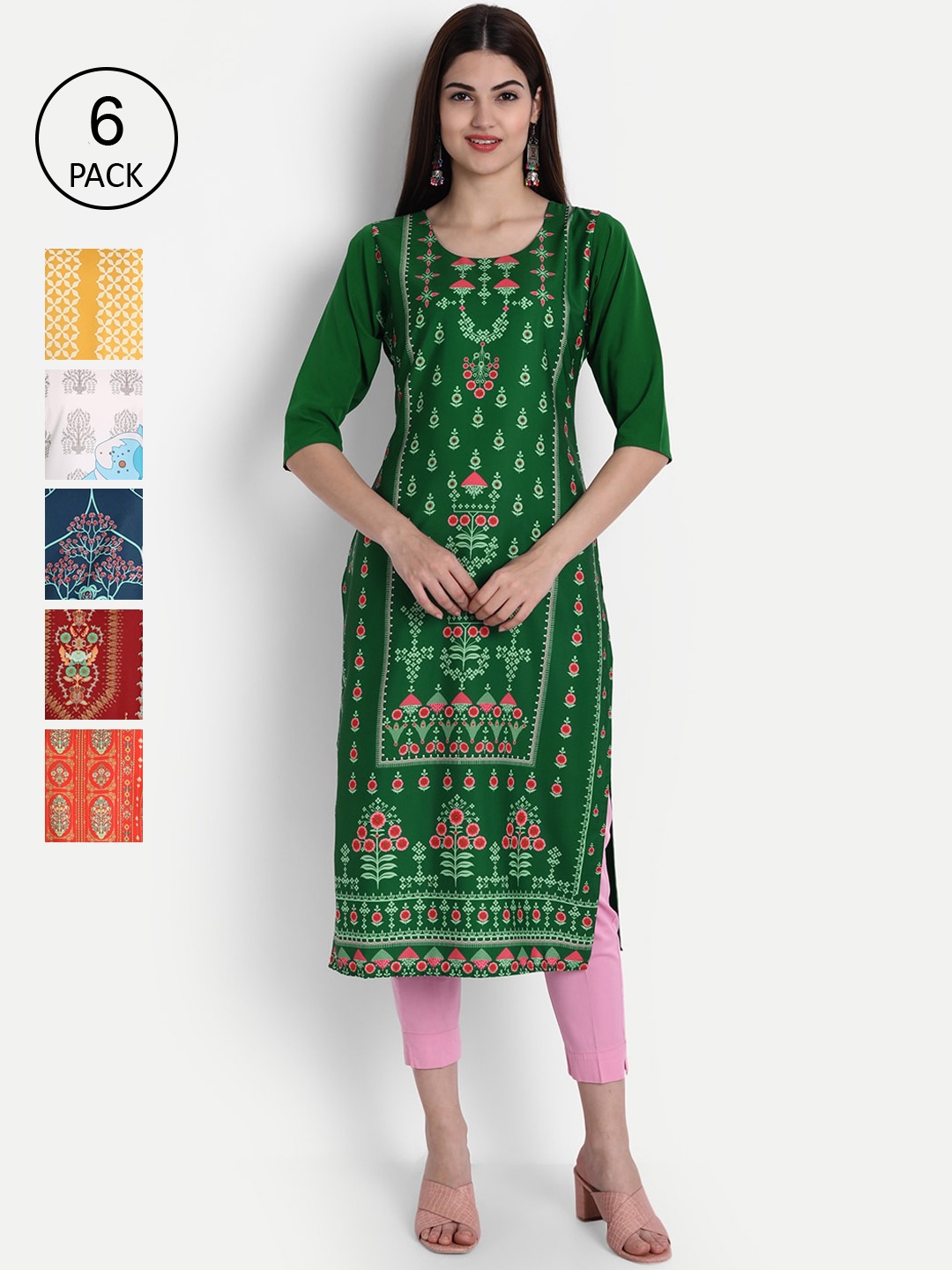 

1 Stop Fashion Women Pack Of 6 Kurtas, Yellow