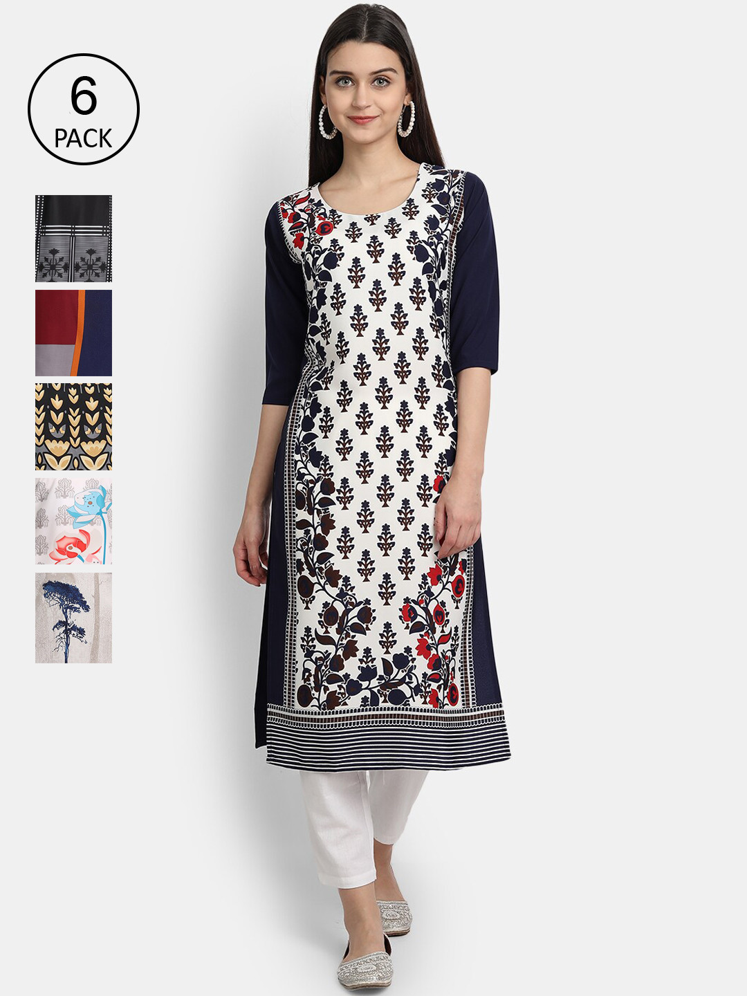 

1 Stop Fashion Women Pack of 6 Digital Print Straight Kurtas, Multi