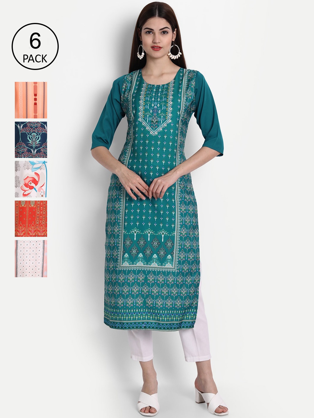 

1 Stop Fashion Women Pack Of 6 Kurtas, Peach
