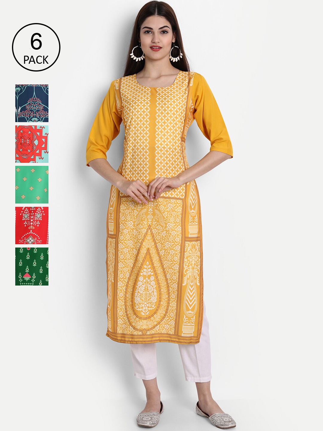 

1 Stop Fashion Women Pack of 6 Digital Print Straight Kurtas, Multi