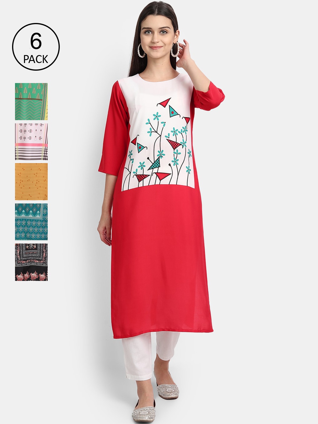 

1 Stop Fashion Women Pack Of 6 Kurtas, Mustard